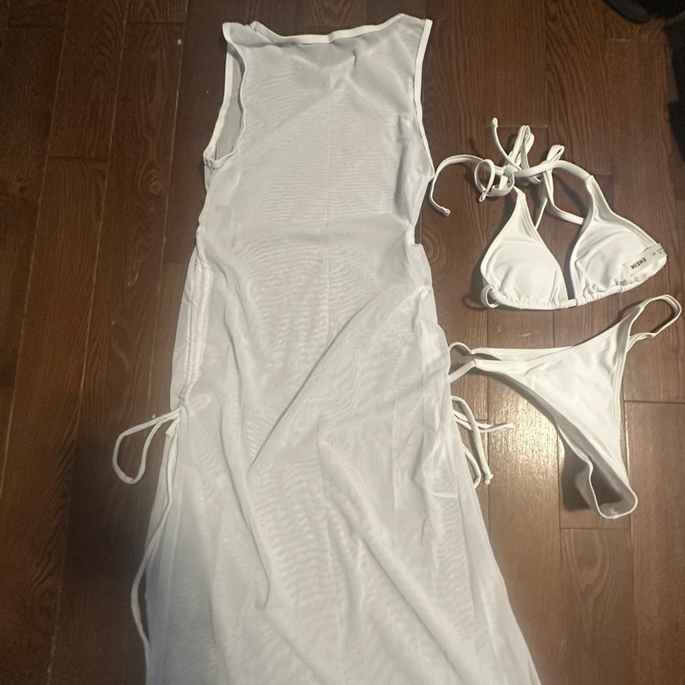 SHEIN White Bikini Set with Cover-Up